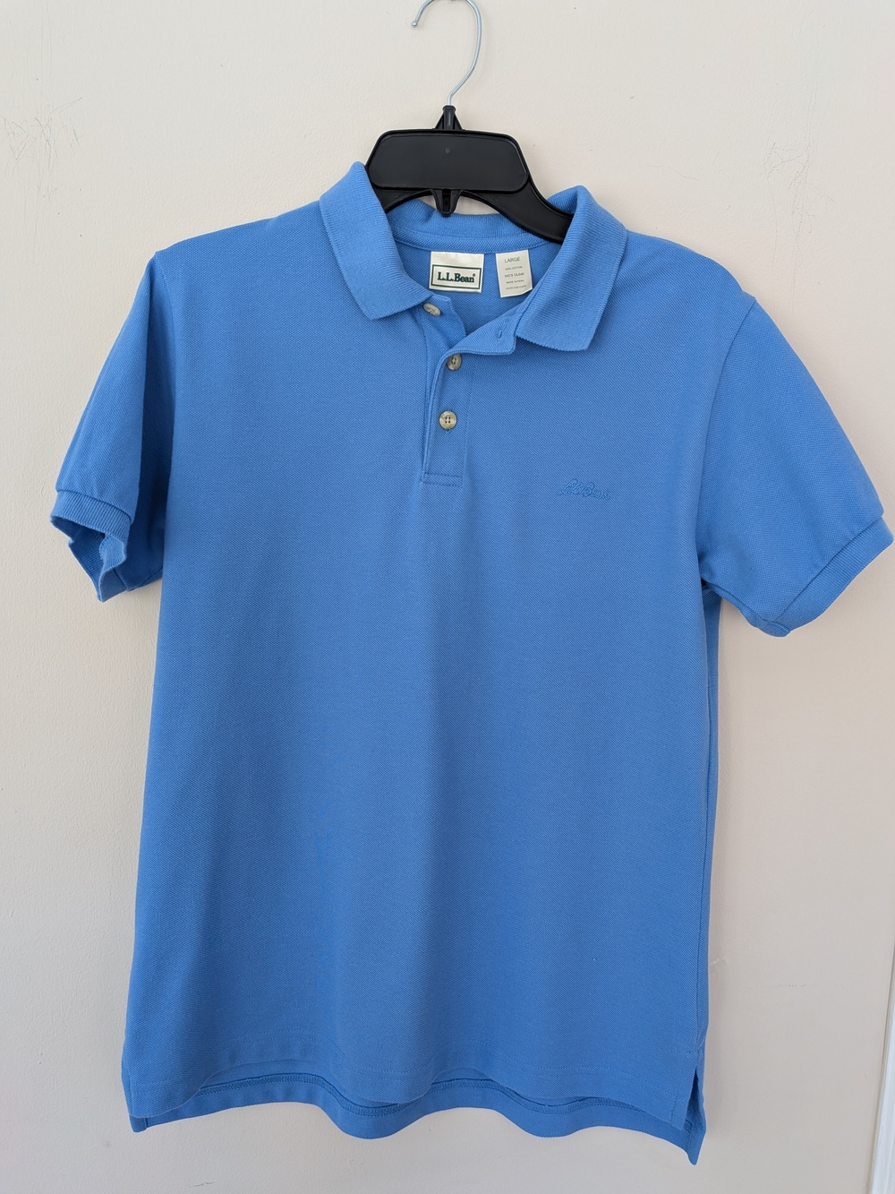 L.L.Bean Men's Blue Piqué Polo Shirt Cotton Short Sleeve Classic Fit Size L